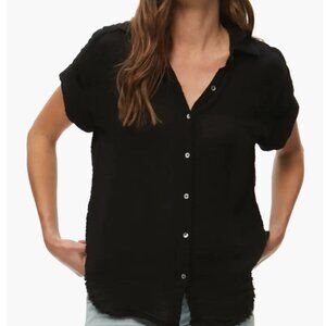 Michael Stars Bailey Cotton Gauze Button-Up Shirt - Black S